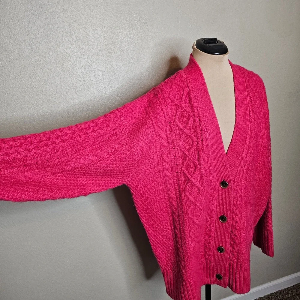 J.Crew Womens XL Pink Cable Knit Cardigan Oversized Button Front Sweater - Picture 4 of 13